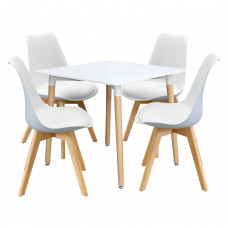 Jídelní set QUATRO – Jídelní stůl 80x80 a 4 jídelní židle. Bílá/buk