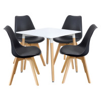 Jídelní set QUATRO – Jídelní stůl 80x80 a 4 jídelní židle. Bílá/černá/buk