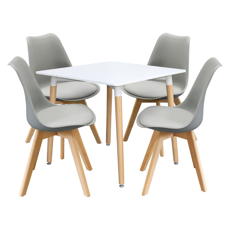 Jídelní set QUATRO – Jídelní stůl 80x80 a 4 jídelní židle. Bílá/šedá/buk