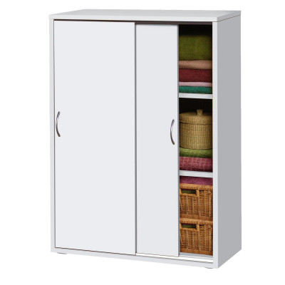 Policová komoda RINA s posuvnými dvířky. Bílá