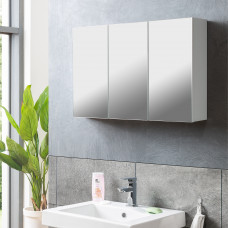 Koupelnová závěsná skříňka SOLO 3D se zrcadle. Bílá