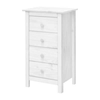 Úzká komoda TORINO se 4 zásuvkami. Masiv borovice bílá lak