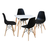 Jídelní set UNO - Jídelní stůl 80x80 a 4 jídelní židle. Bílá/černá