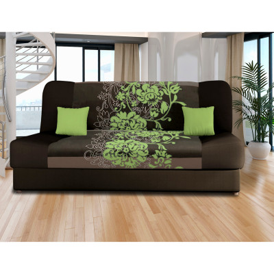 Rozkladací pohovka s úložným prostorem VICTORIA. Zelené květy