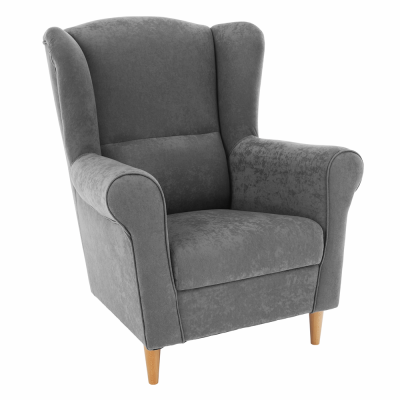 Křeslo ušák CHARLOT. Látka šedá