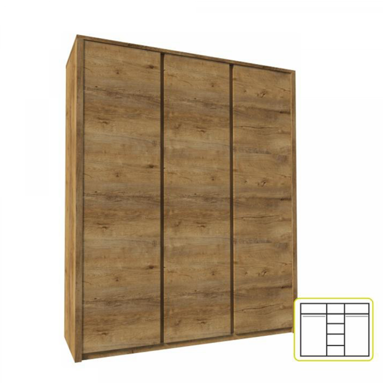 Skříň MONTANA S3D dub lefkas tmavý – třídveřová šatní skříň