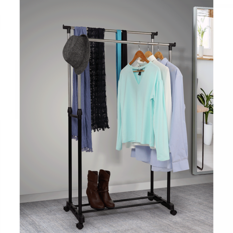 Pojízdný věšák OLIVER. Nerezový kov / černý plast