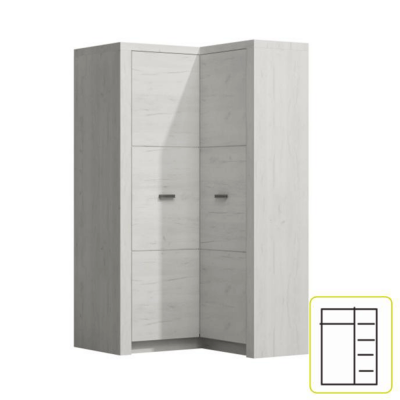 Rohová šatní a policová skříň INFINITY. Jasan bílý