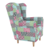 Křeslo ušák CHARLOT. Látka patchwork M1