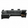 Sedací souprava, ekokůže černá / látka tmavě šedá, levá, SANTIAGO U