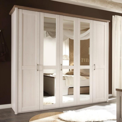 Zrcadlová šatní a policová skříň LUMERA 5D. Pinie bílá / dub sonoma truflový