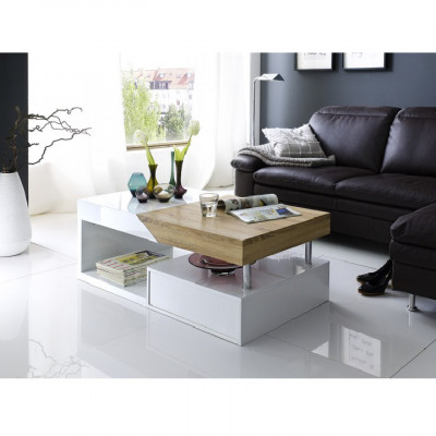 Konferenční stolek MELIDA. Bílý lesk / dub sonoma