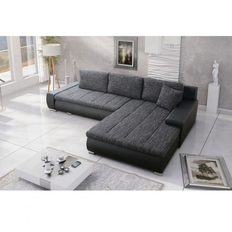 Univerzální rozkládací sedací souprava TONIKS s úložným prostorem. Černá/černý melír