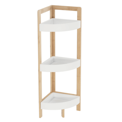 Rohový regál FONG. Bílá/přírodní bambus