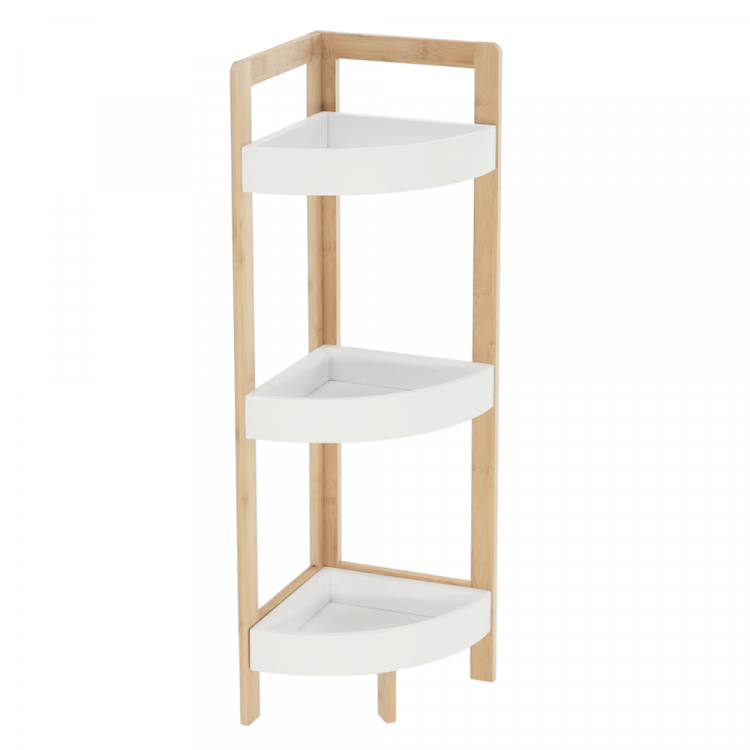 Rohový regál FONG. Bílá/přírodní bambus