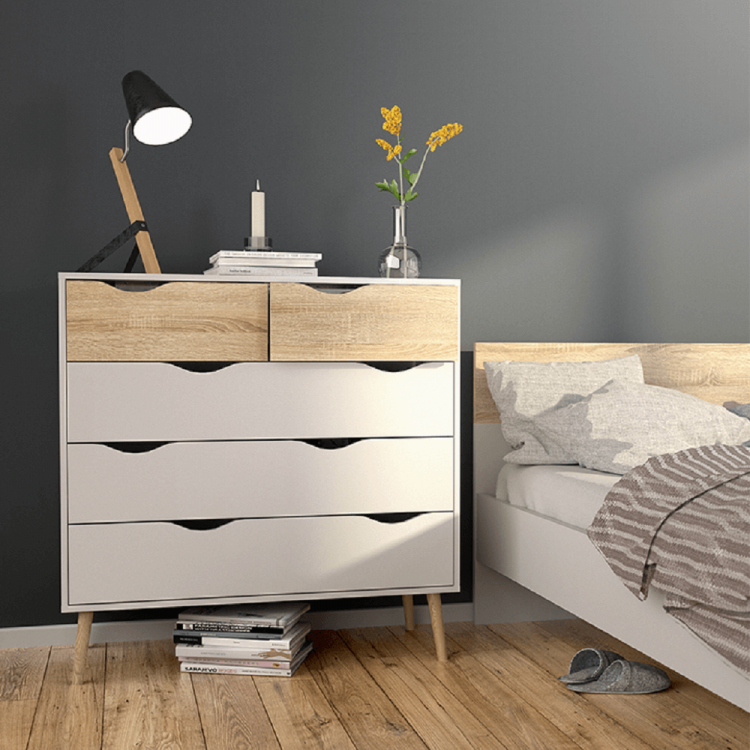 Zásuvková komoda OSLO. Dub sonoma / bílá