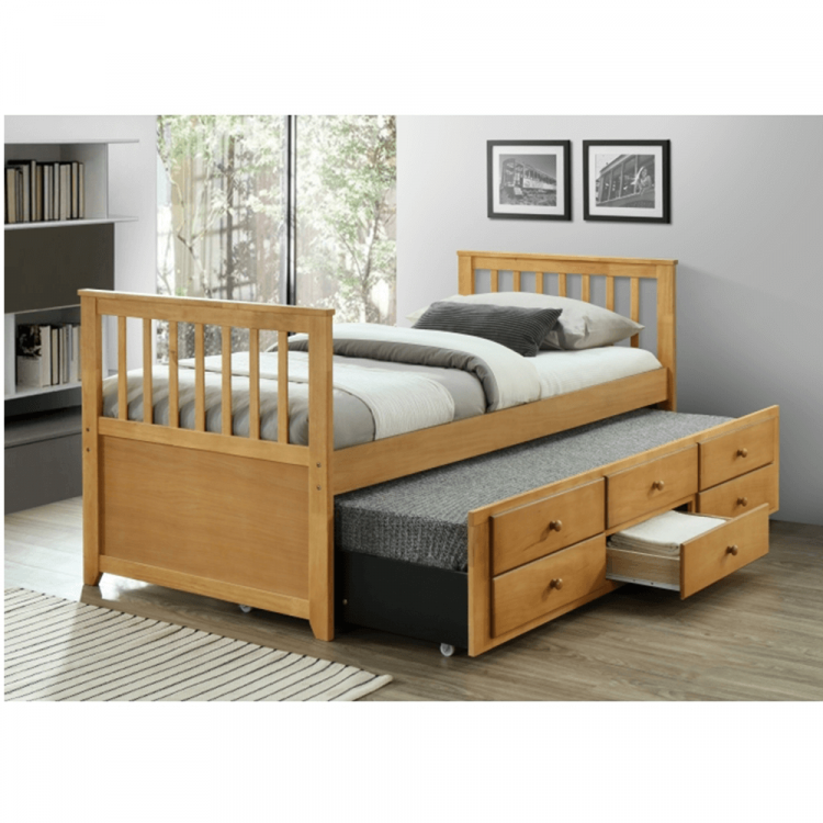 Jednolůžková postel AUSTIN 90x200 s přistýlkou včetně roštu. Dub