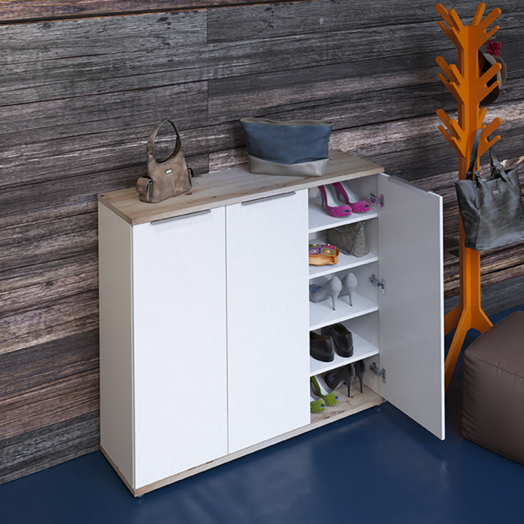 Policový botník MODINI. Bílý / dub artisan