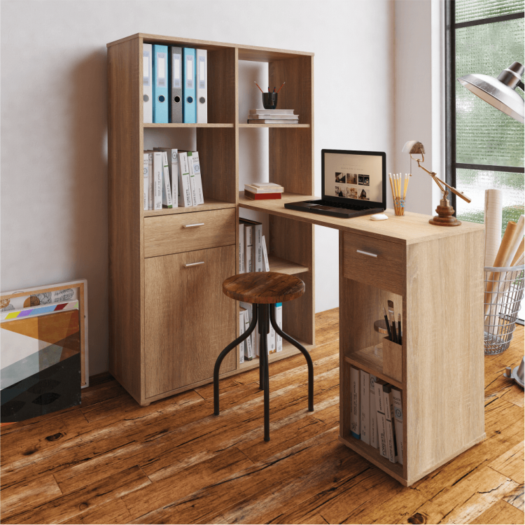 PC stůl s regálem, dub sonoma, MINESON PC stůl s regálem, dub sonoma, MINESON