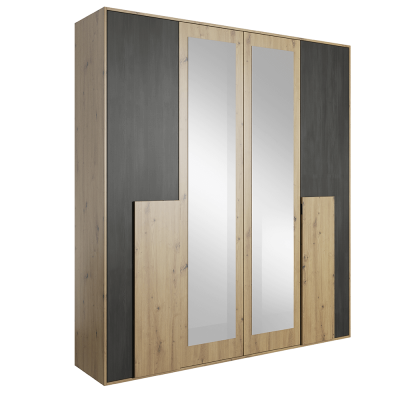 Šatní a policová skříň se zrcadlem BAFRA 4D. Dub artisan/černá borovice norská