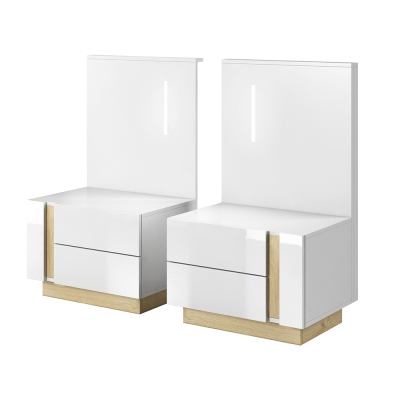 Sada nočních stolků CITY. Bílá/dub grandson/bílý lesk