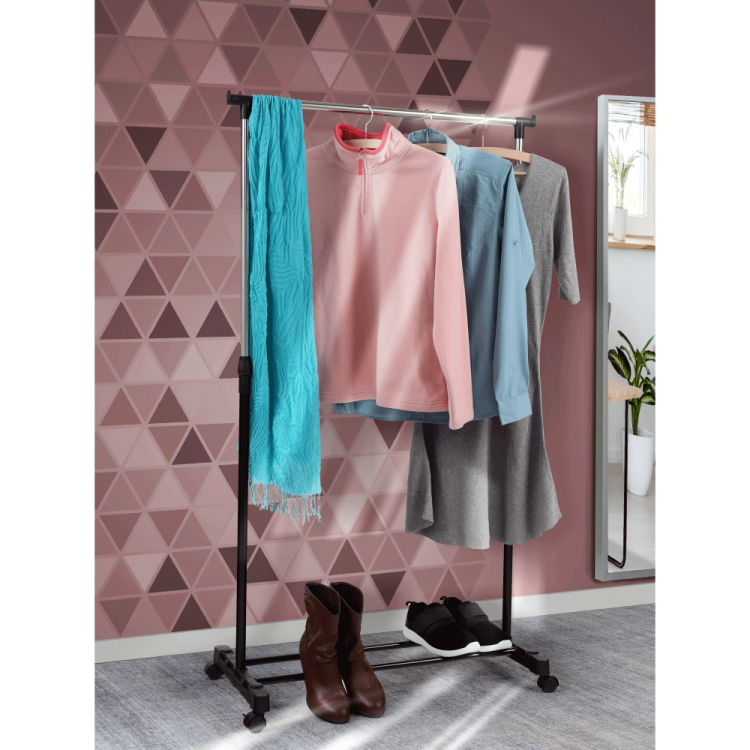 Pojízdný věšák DOLFO. Nerezový kov/černý plast