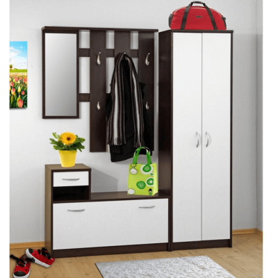 Předsíňová sestava MECKI. Wenge / bílá