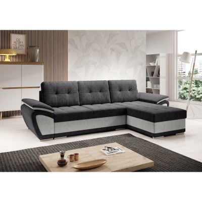 Rozkládací rohová sedací souprava ENIF P s úložným prostorem. Světle šedá/tmavě šedá