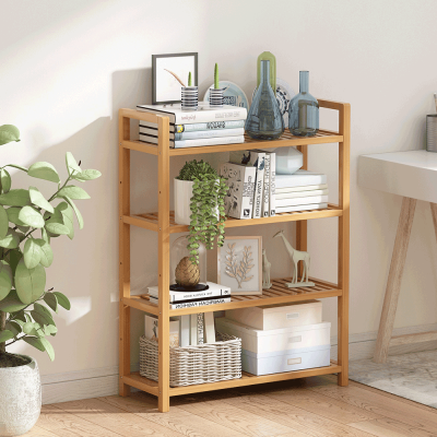 4-policový regál FIORE. Přírodní bambus