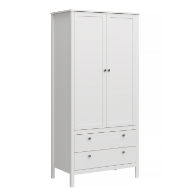 Šatní skříň OLJE 2D bílá se zásuvkami – praktická skříň s tyčí a úložným prostorem