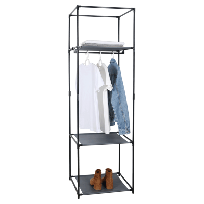 Šatníkový regál ALBUS. Kov / látka, černá