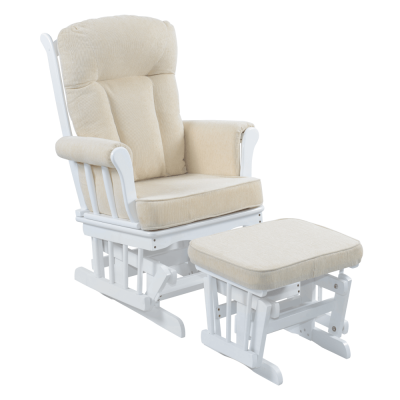 Houpací křeslo s podnožkou SAFORD. Bílá/krémová