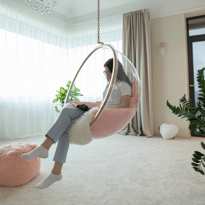 Závěsné křeslo, transparentní/zlatá/růžová, BUBBLE NEW TYP 1