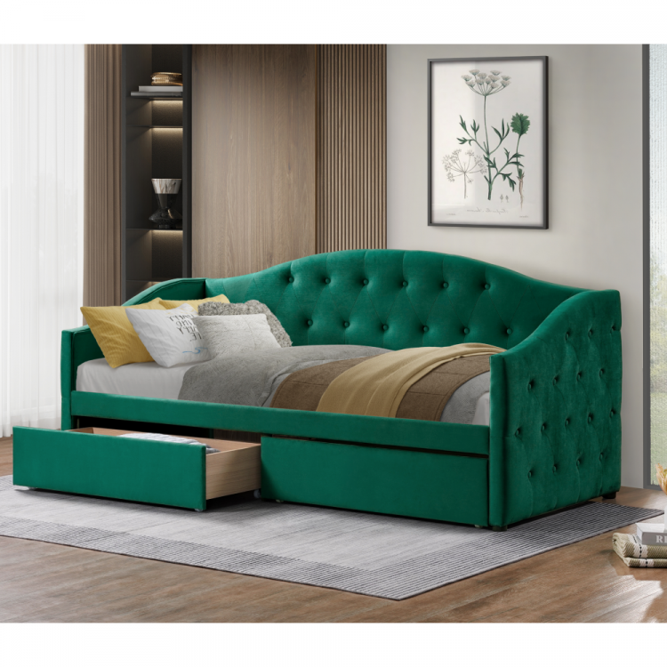 Postel s úložným prostorem ZASKA 90x200 včetně roštu. Zelená Velvet látka