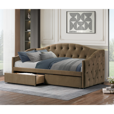 Postel s úložným prostorem ZASKA 90x200 včetně roštu. Hnědá Velvet látka