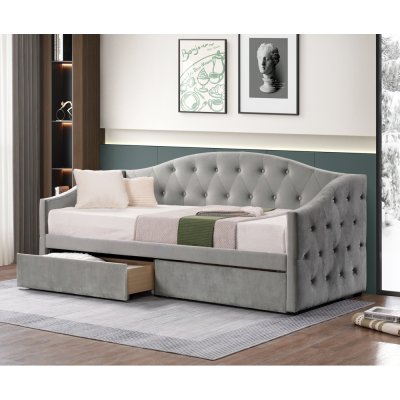 Postel s úložným prostorem ZASKA 90x200 včetně roštu. Šedá Velvet látka