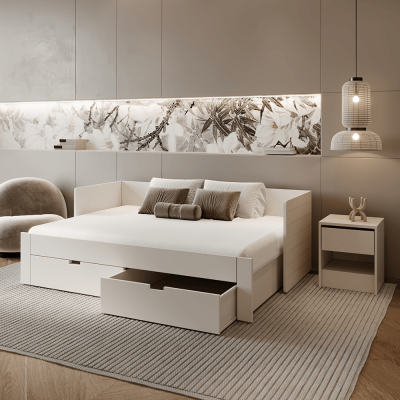 Rozkládací postel ANTONY 90-180x200 včetně roštu a úložného prostoru. Bílá