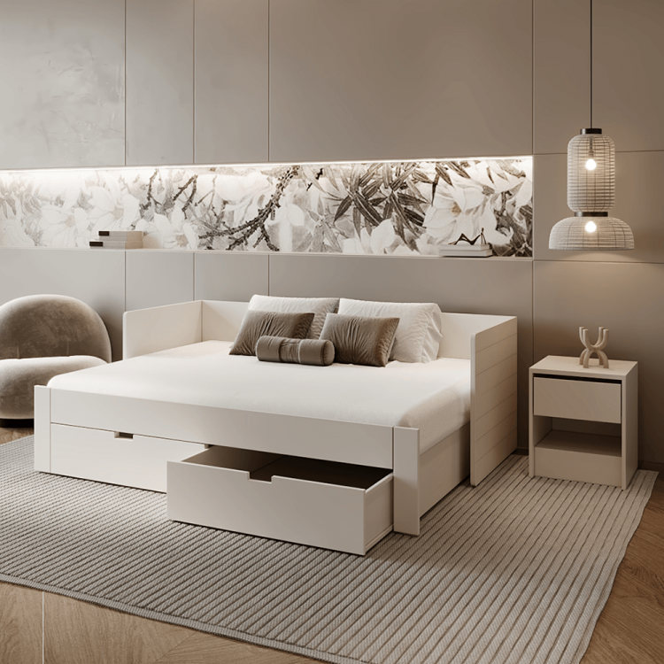 Rozkládací postel ANTONY 90-180x200 včetně roštu a úložného prostoru. Bílá