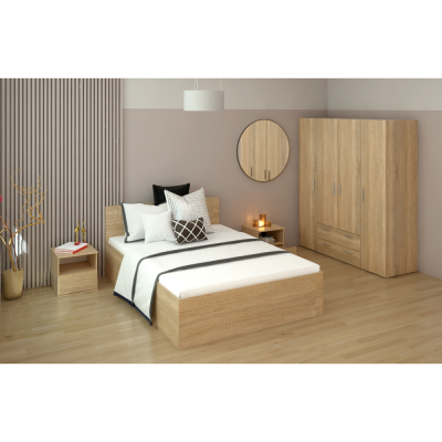 Dvoulůžková postel DOLI 140x200 s kovovým roštem a úložným prostorem. Dub sonoma