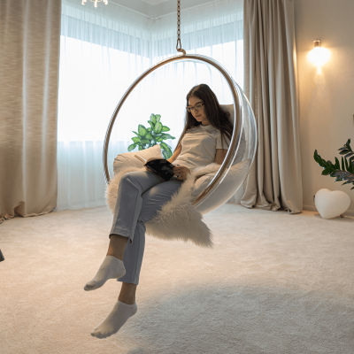 Závěsné křeslo se stojanem BUBBLE NEW I. Transparentní/zlatá/bílá