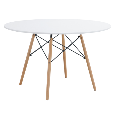 Kulatý jídelní stůl DEMIN o průměru 120 cm. Bílá matná/buk