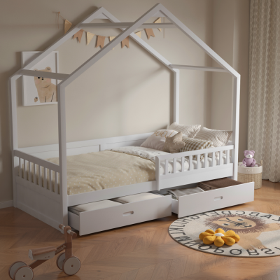 Montessori postel BIANKA 90x200 včetně roštu. Bílá masiv