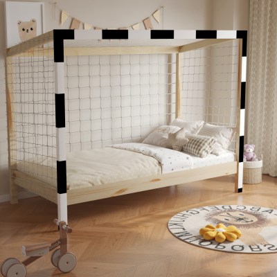 Montessori postel FUTAL 90x200 včetně roštu. Přírodní/bílá/černá