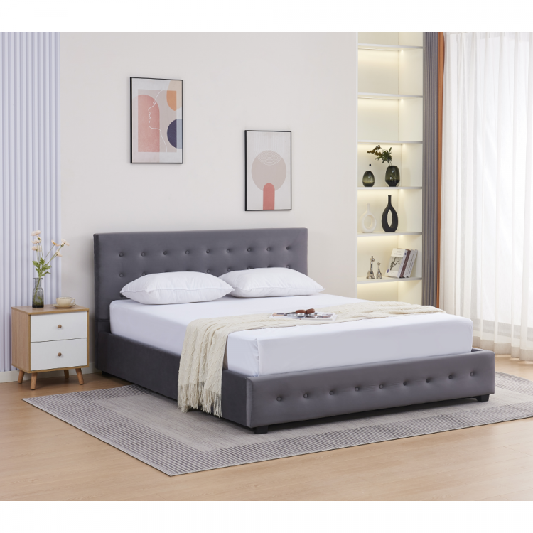 Manželská postel MINDY 180x200 s úložným prostorem a výklopným roštem. Šedá