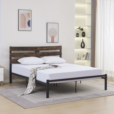 Manželská postel ANEYA 160x200 s roštem. Dub rustikal/kov