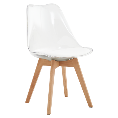 Jídelní židle BALI. Transparentní, akryl/ekokůže/buk