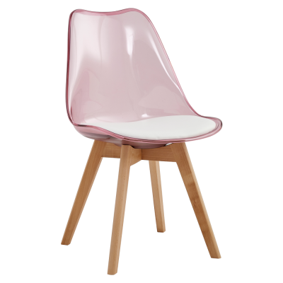 Jídelní židle BALI. Transparentní růžová, akryl/ekokůže/buk