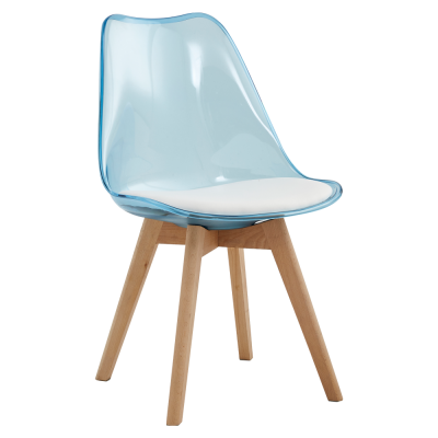 Jídelní židle BALI. Transparentní modrá, akryl/ekokůže/buk
