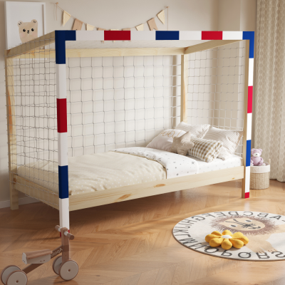 Montessori postel FUTAL 90x200 včetně roštu. Přírodní/bílá/modrá/červená