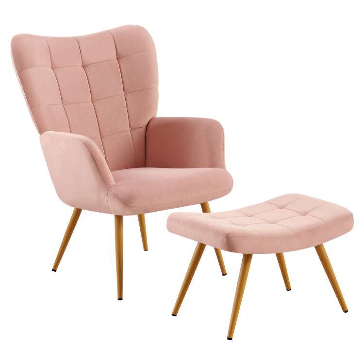 Křeslo HABEN s podnoží. Růžová Velvet látka/dub